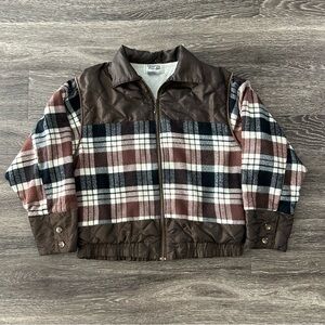 Vintage Clipper Bay Plaid Flannel Quilted Bomber Jacket Size S Brown Black 90s